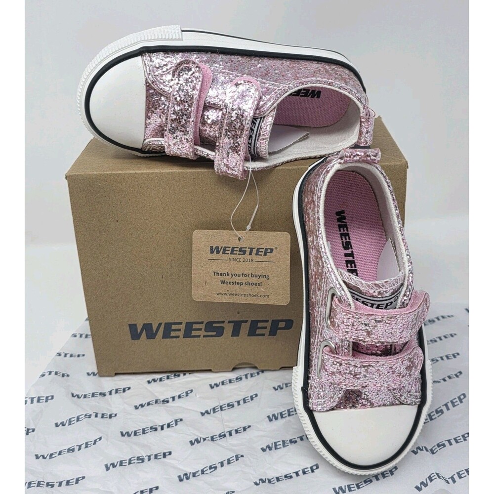 Weestep Kids Metallic Pink Confetti Slapstick Canvas Sneakers Toddler Size 9